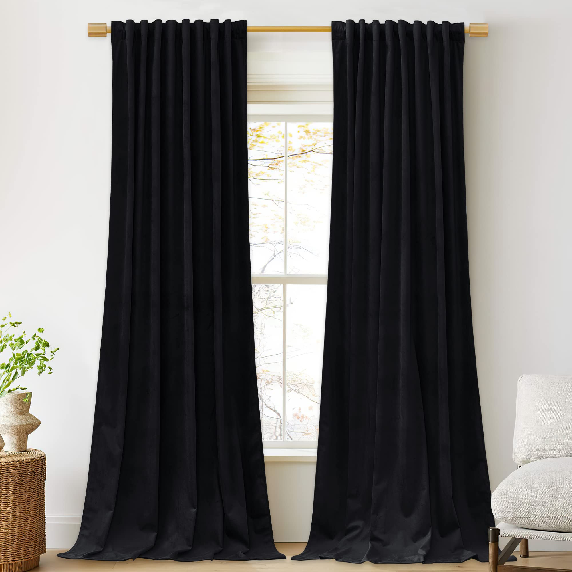 StangH Velvet Blackout Curtains 96 inches - Black Thermal Insulated Light Blocking Drapes for Bed... | Amazon (US)