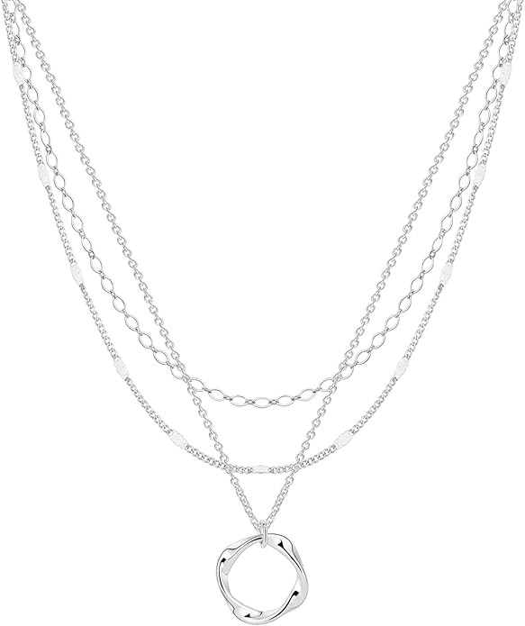 Layered Silver Necklaces for Women, Sterling Silver Stackable Stack Choker Necklaces for Women Tr... | Amazon (US)