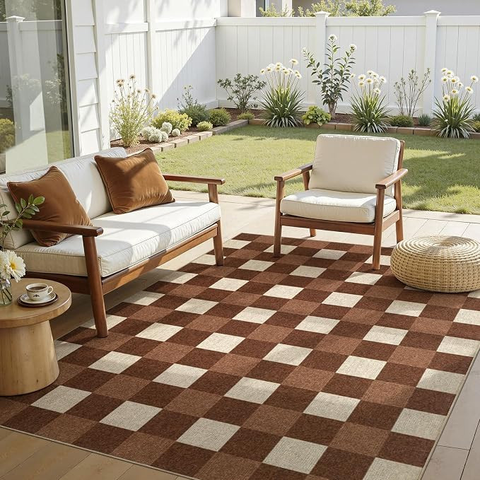 5x7 Outdoor Jute Area Rug Patio Neutral Washable Beige Brown | Amazon (US)
