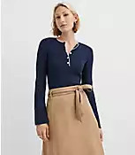 Contrast Stitched Split Cuff Henley Sweater | LOFT