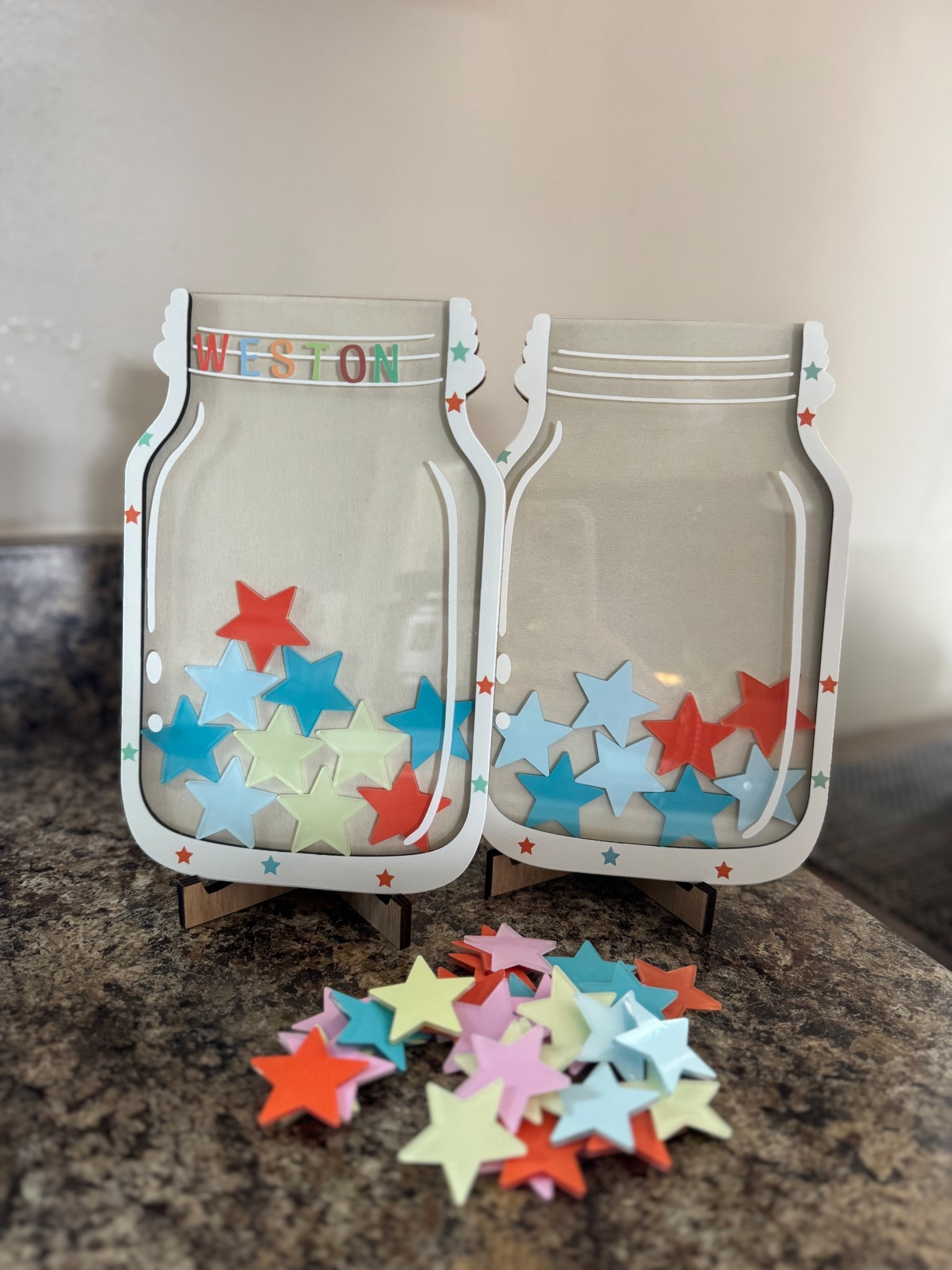 My mom got the kids these cute rewards jars! We’ve been using them all Summer long! When the kids show an act of kindness or are being helpful at home, they get to put a star in their jar! Once the jar is full, they get a gift card to wherever they want! It is very motivating for them! The jars are fairly cheap! #amazonfinds #rewardjars #rewardsystem #rewardsforkids #teachingmoments #amazonkids #amazonrewardjar #rewardsystemforkids 