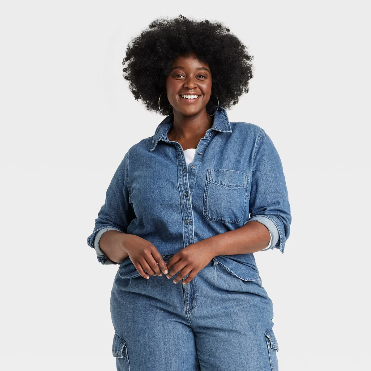 Women's Long Sleeve Relaxed Denim Button-Down Shirt - Universal Thread™ Medium Wash | Target