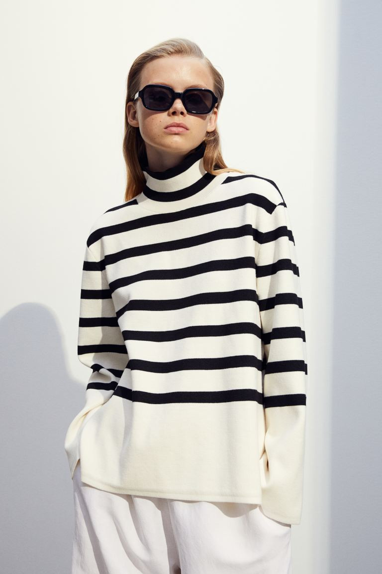 Mock Turtleneck Sweater - Cream/striped - Ladies | H&M US | H&M (US + CA)