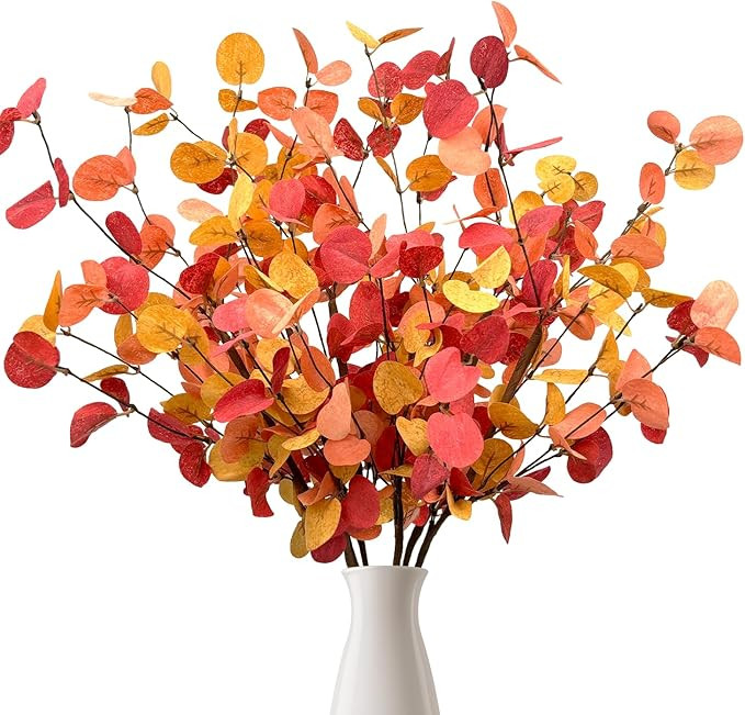 Fall Eucalyptus Stems 6 PCS, Faux Artificial Flowers with Leaves Branches for Vase Filler Table C... | Amazon (US)