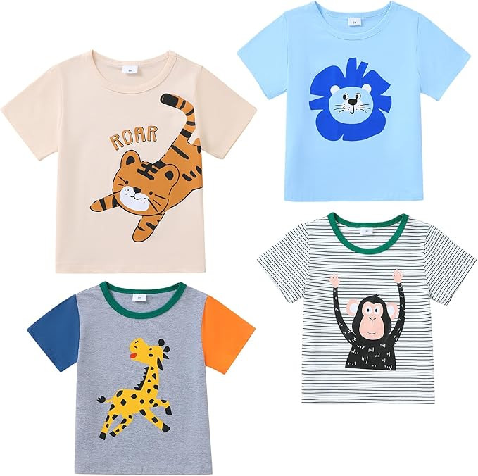 Jecson Toddler Boy Shirts Summer Short Sleeve T-Shirts Cotton Casual Graphic Crewneck Top Tees 4-... | Amazon (US)