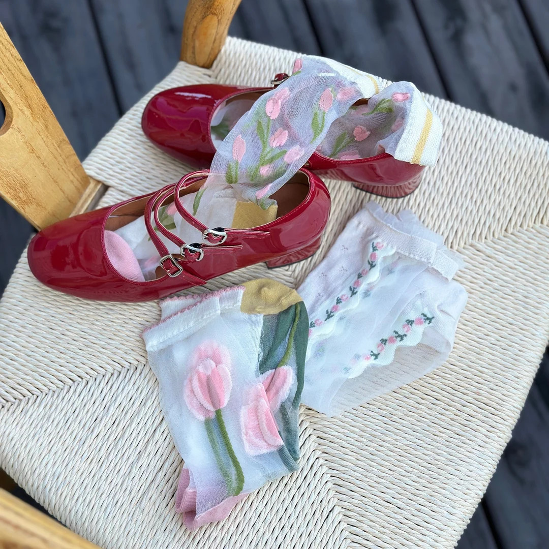 Tulip Summer Transparent Thin Socks, Novelty Casual Floral Cottagecore Style Socks, Valentine's D... | Etsy (US)