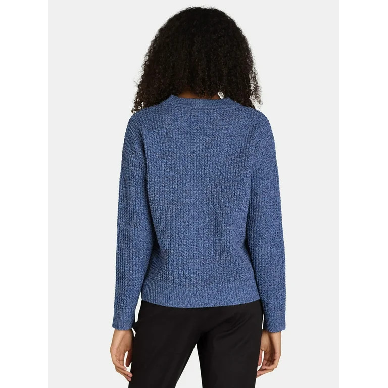 Time and Tru Women's and Women's Plus Waffle Stitch Sweater with Long Sleeves, Midweight, Sizes X... | Walmart (US)