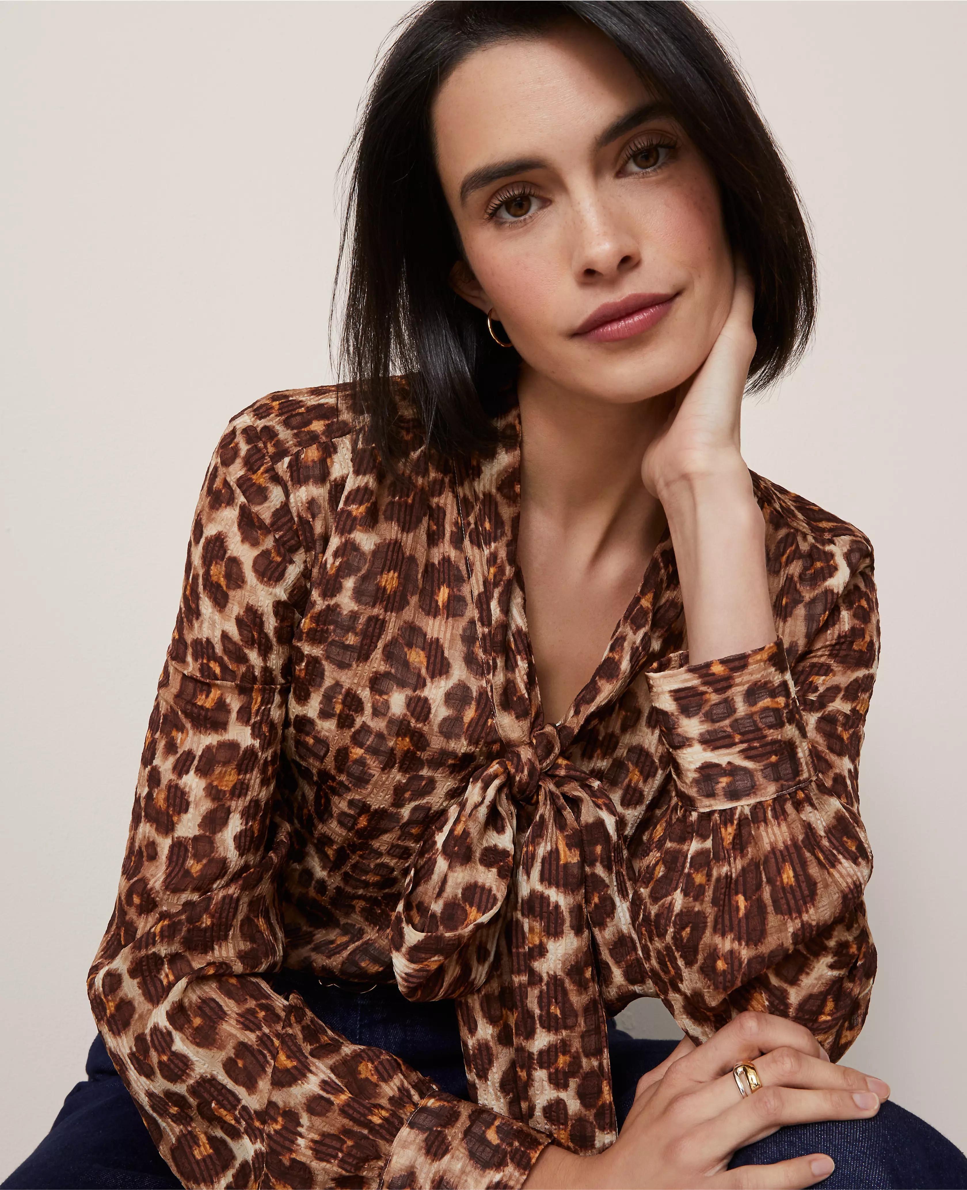 Animal Print Tie V-Neck Popover | Ann Taylor