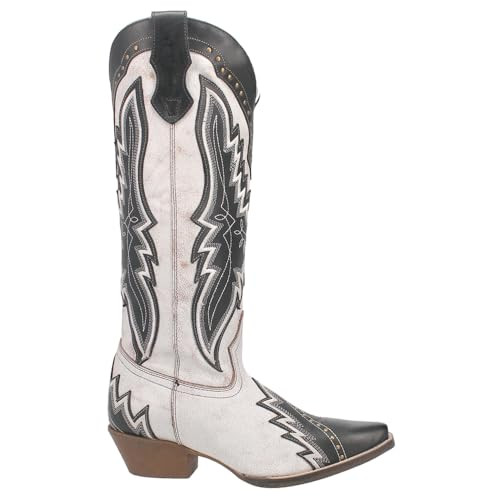 Laredo Womens Shawnee Studded Tooled-Inlay Embroidery Snip Toe Casual Boots Knee High Low Heel 1-2" - White - Size 9 M | Amazon (US)