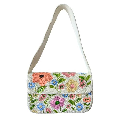 Floral Beaded Shoulder Bag, Handmade Seed Bead Flower Purse, Cottage core Spring Garden Handbag,(Pastel) | Amazon (US)
