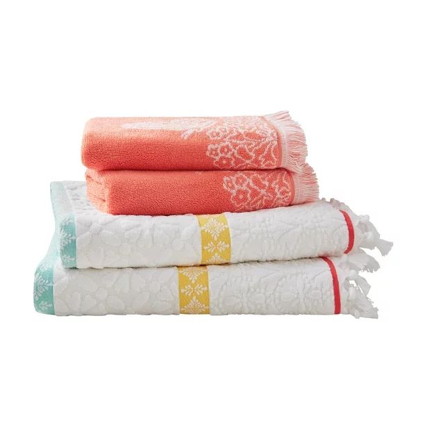 The Pioneer Woman 4 Piece Cotton Bath Towel Set, Coral Bell Orange - Walmart.com | Walmart (US)