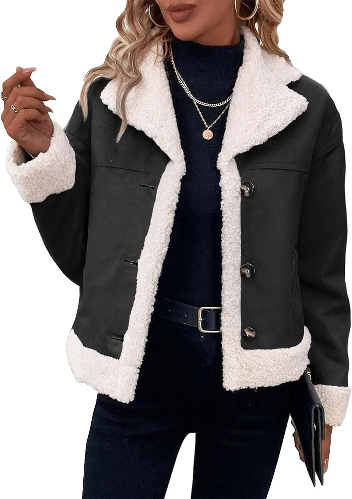 Mina Self 2025 Winter Women's Faux Suede Sherpa Jacket - Shearling Lined Fur Leather Warm Thick F... | Amazon (US)
