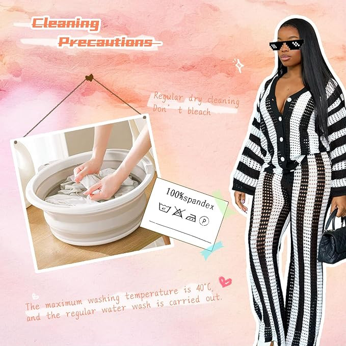 Outfits Crochet Knit Long Sleeve Button Down Shirt Wide Leg Pants Beach Vacation Sets Womens 2 Pi... | Amazon (US)