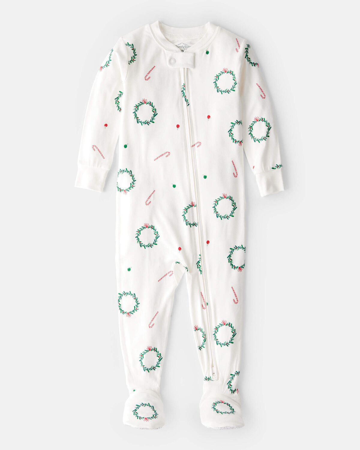 Baby Wreath PurelySoft Long-Sleeve 2-Way Zip 1-Piece Pajamas - White | Carter's Inc