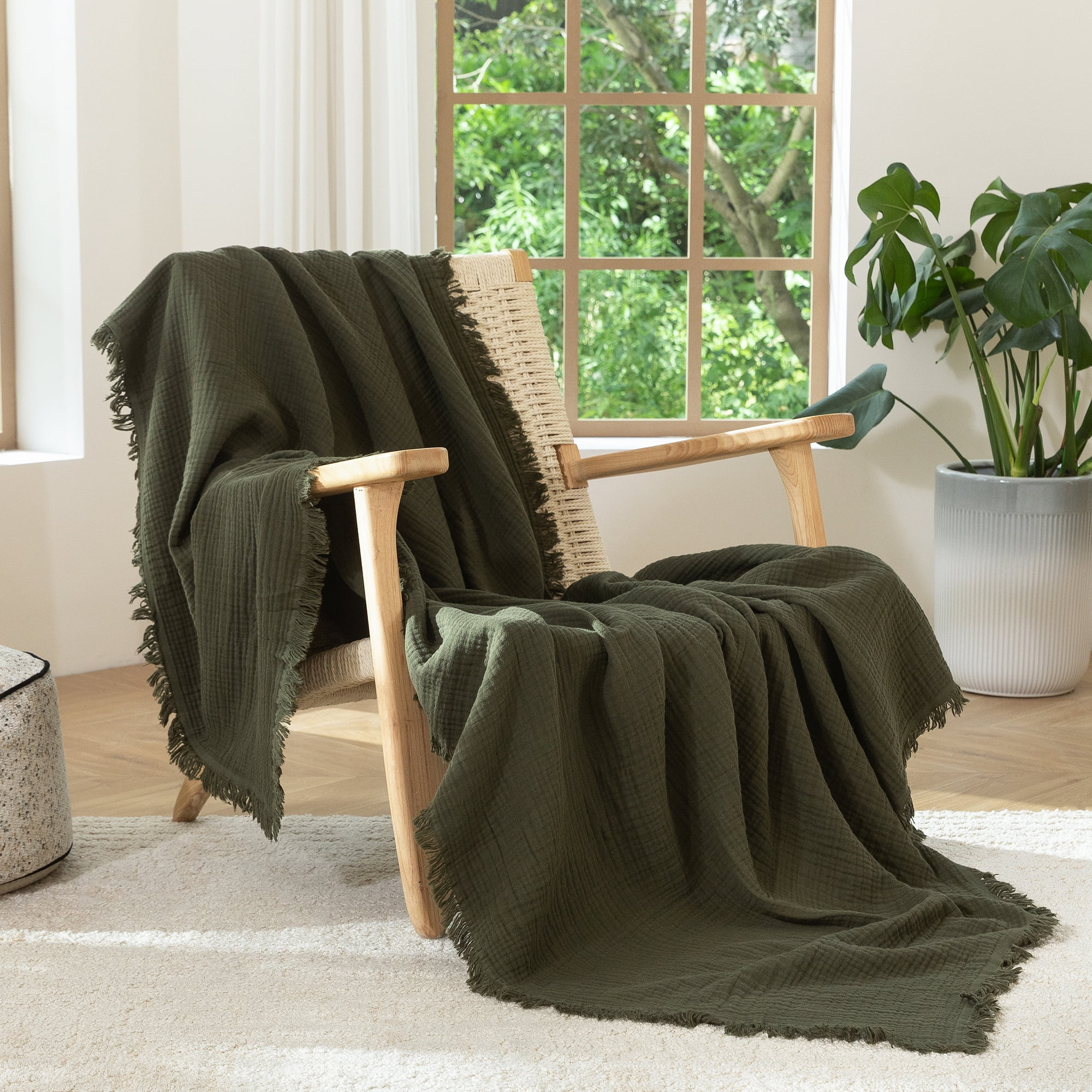 MooMee Throw Blanket 100% Cotton 4-Layer Gauze All-Around Fringe Ultra-Soft Breathable Lightweigh... | Walmart (US)