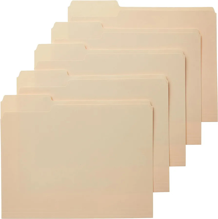 Amazon Basics 1/3-Cut Tab, Assorted Positions File Folders, Letter Size, Manila - Pack of 100 | Amazon (US)