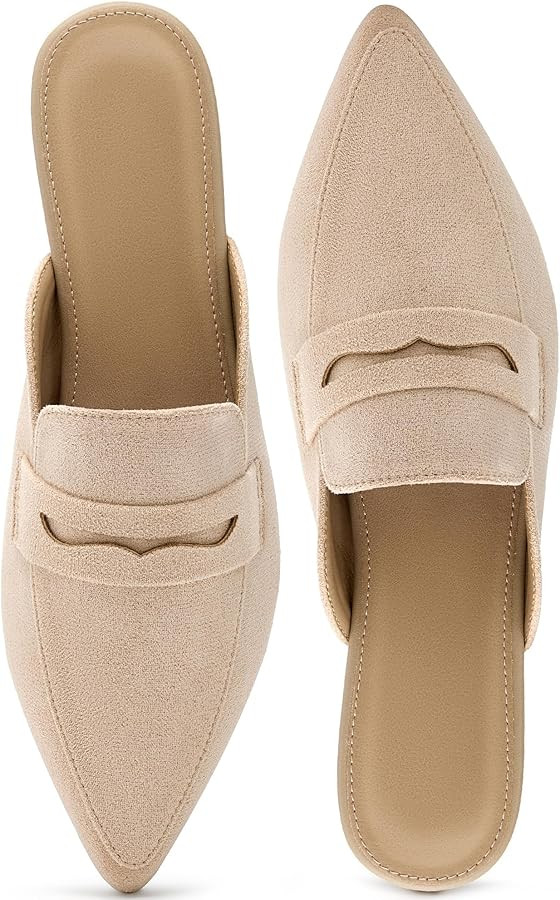 Alicegana Mules for Women Dress Shoes: Pointed Toe Suede Backless Slingback Flats for Casual Busi... | Amazon (US)