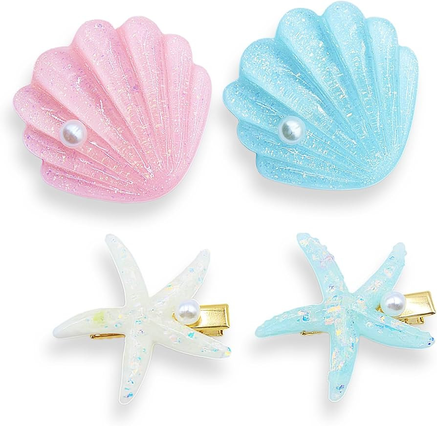 4 Pcs IKUHRMO Starfish Shell Pearl Hair Clip Set, Artificial Mermaid Costume Hairpin Princess Hea... | Amazon (US)