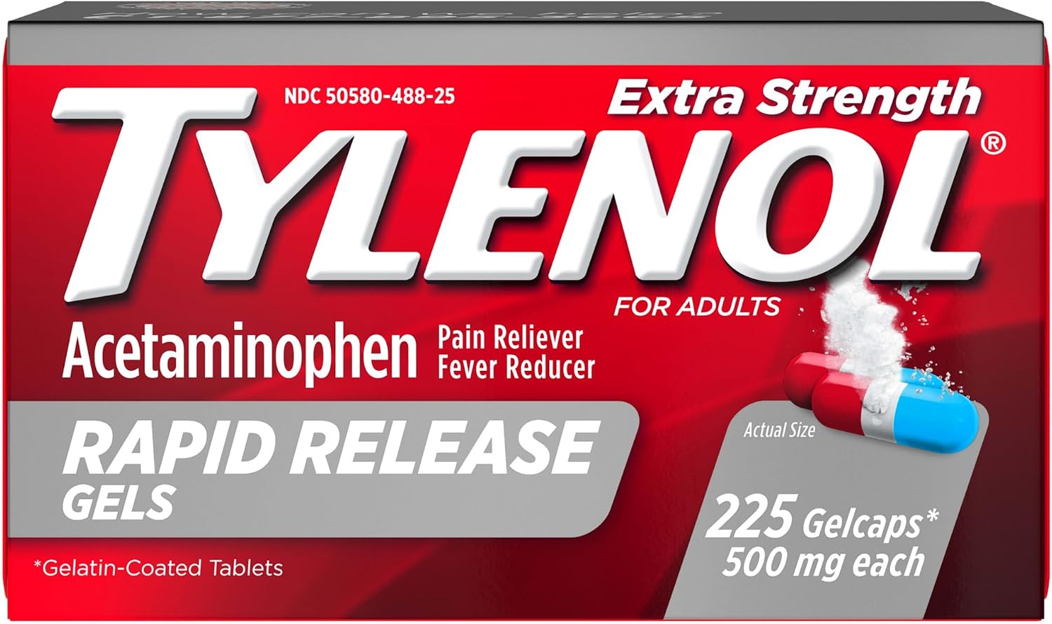 Tylenol Extra Strength Acetaminophen Rapid Release Gels, Pain Reliever & Fever Reducer Medicine, Gelcaps with Laser-Drilled Holes, 500 mg Acetaminophen, 225 ct(Packaging May Vary) | Amazon (US)