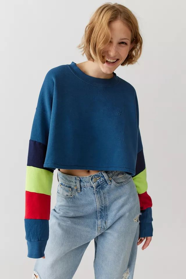 Urban Renewal Remade Striped Arm Cropped Sweatshirt | Urban Outfitters (US and RoW)