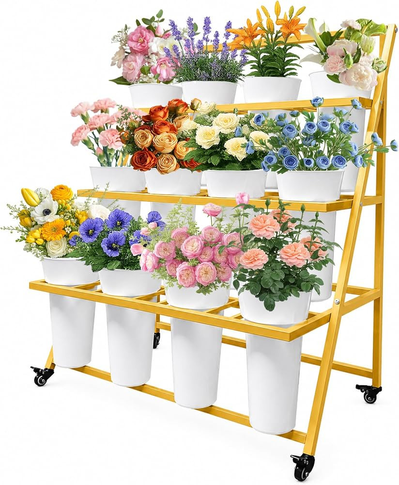 PROLEE Flower Stand with 12 Buckets, Flower Display Stand with Wheels, Flower Cart, Moving Floris... | Amazon (US)