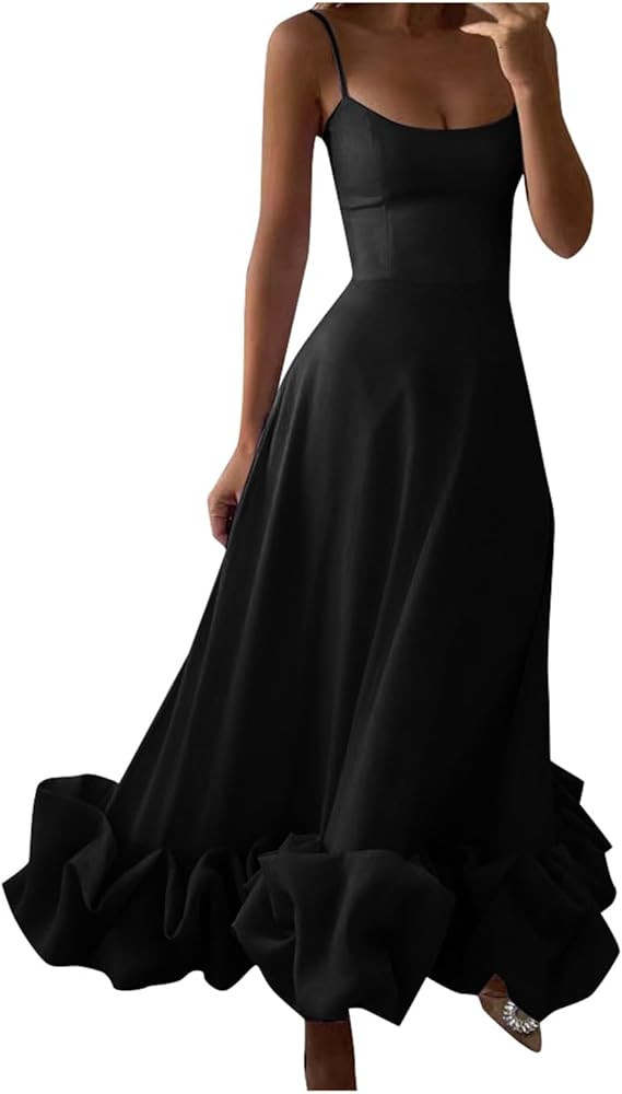 2024 Women's Midi Prom Dresses Flounce Bustier Trim Ruffle Formal Wedding Guest Evening Party Dre... | Amazon (US)