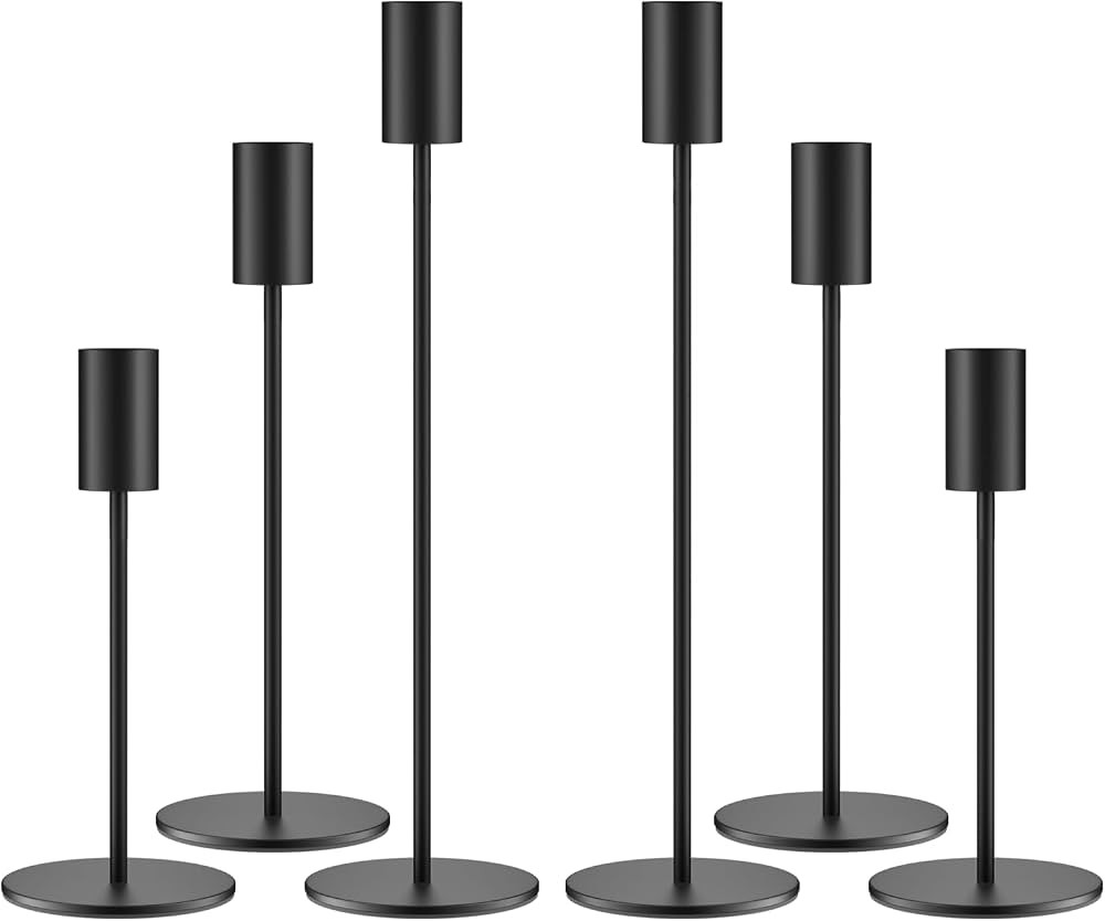 zeochyni Matte Black Candlestick Holders Set of 6, Decor Taper Candle Holder for Wedding, Dinning... | Amazon (US)