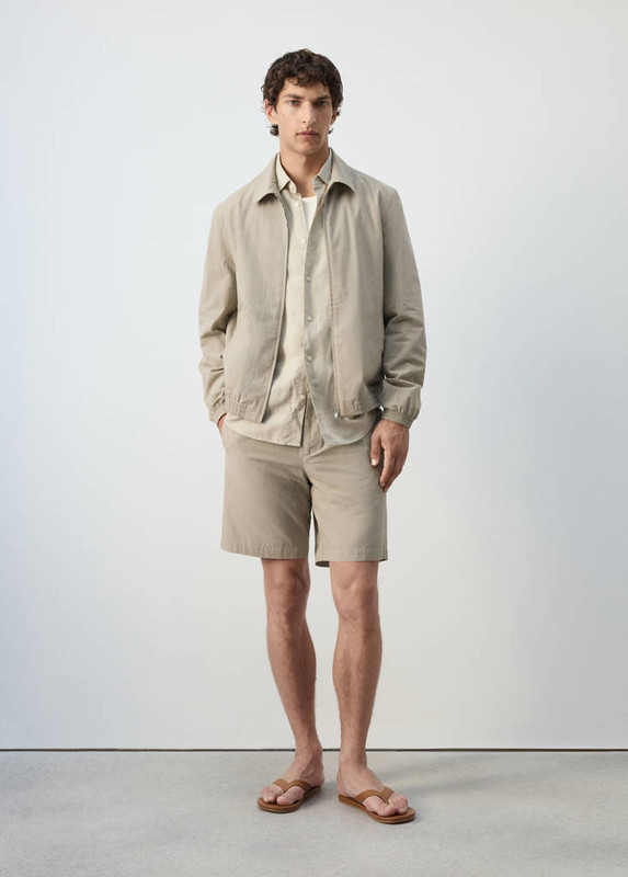 Beige micro check 100% cotton blazer