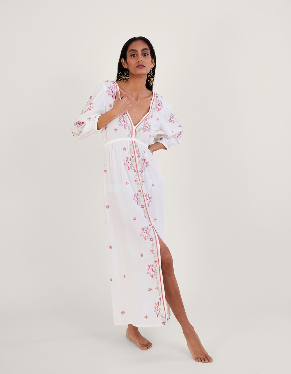 Embroidered Maxi Kaftan Dress in LENZING™ ECOVERO™ Ivory | Monsoon (UK)