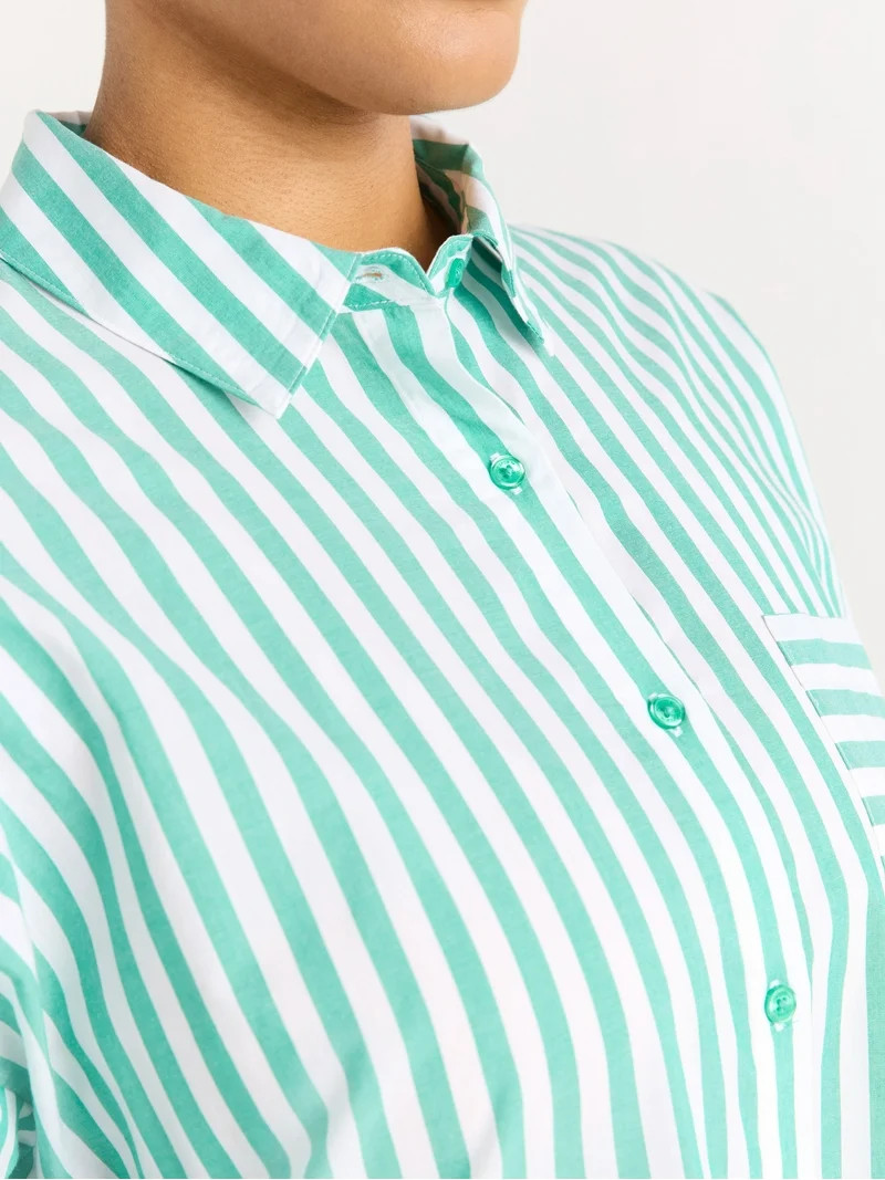 Joyspun Women’s Woven ¾ Sleeve Notch Collar Top and Boxer Shorts Pajama Set, Sizes XS-3X | Walmart (US)