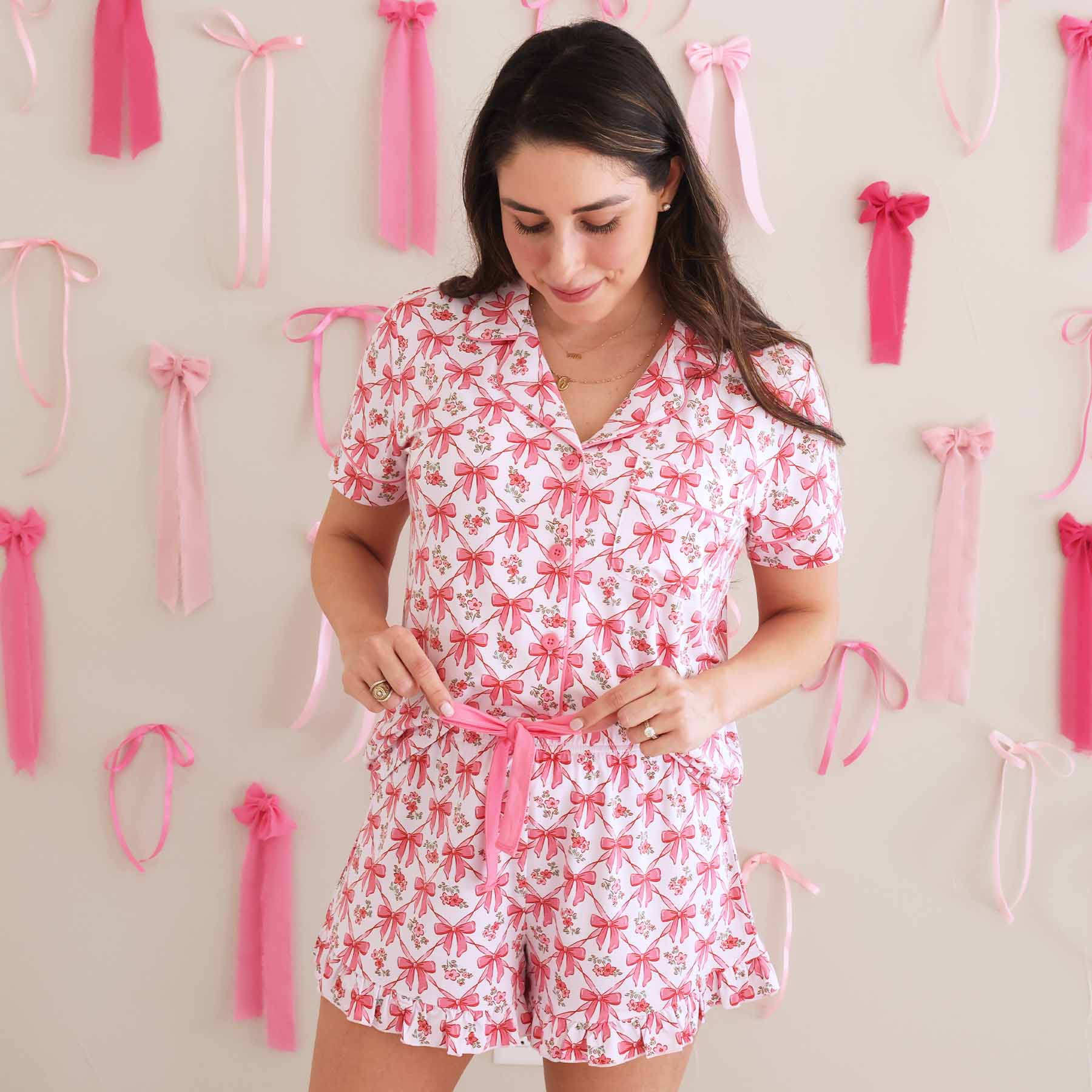 Women's Two Piece Short Lounge Set | Bow Besties | Caden Lane