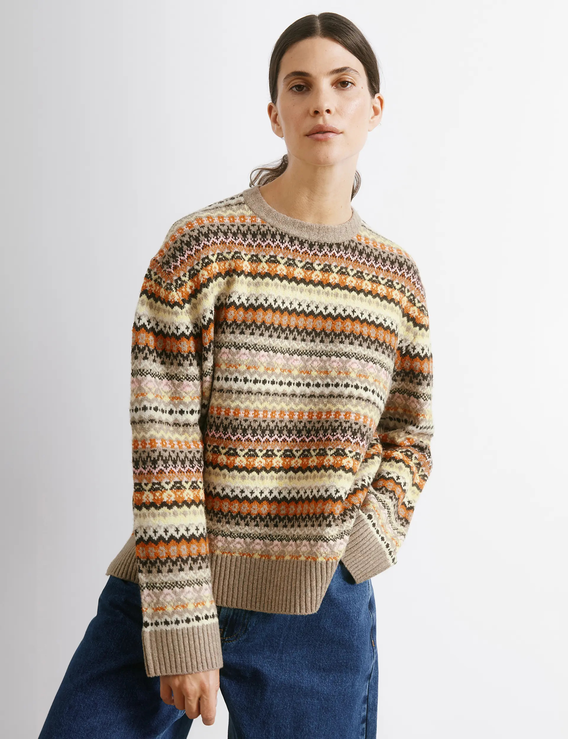 Albaray Fair Isle Long Sleeve Crew Neck Sweater in Neutral at Nordstrom, Size 8 | Nordstrom
