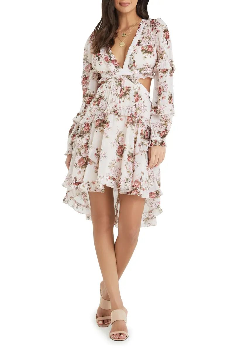 Floral Cutout Long Sleeve Chiffon Dress | Nordstrom