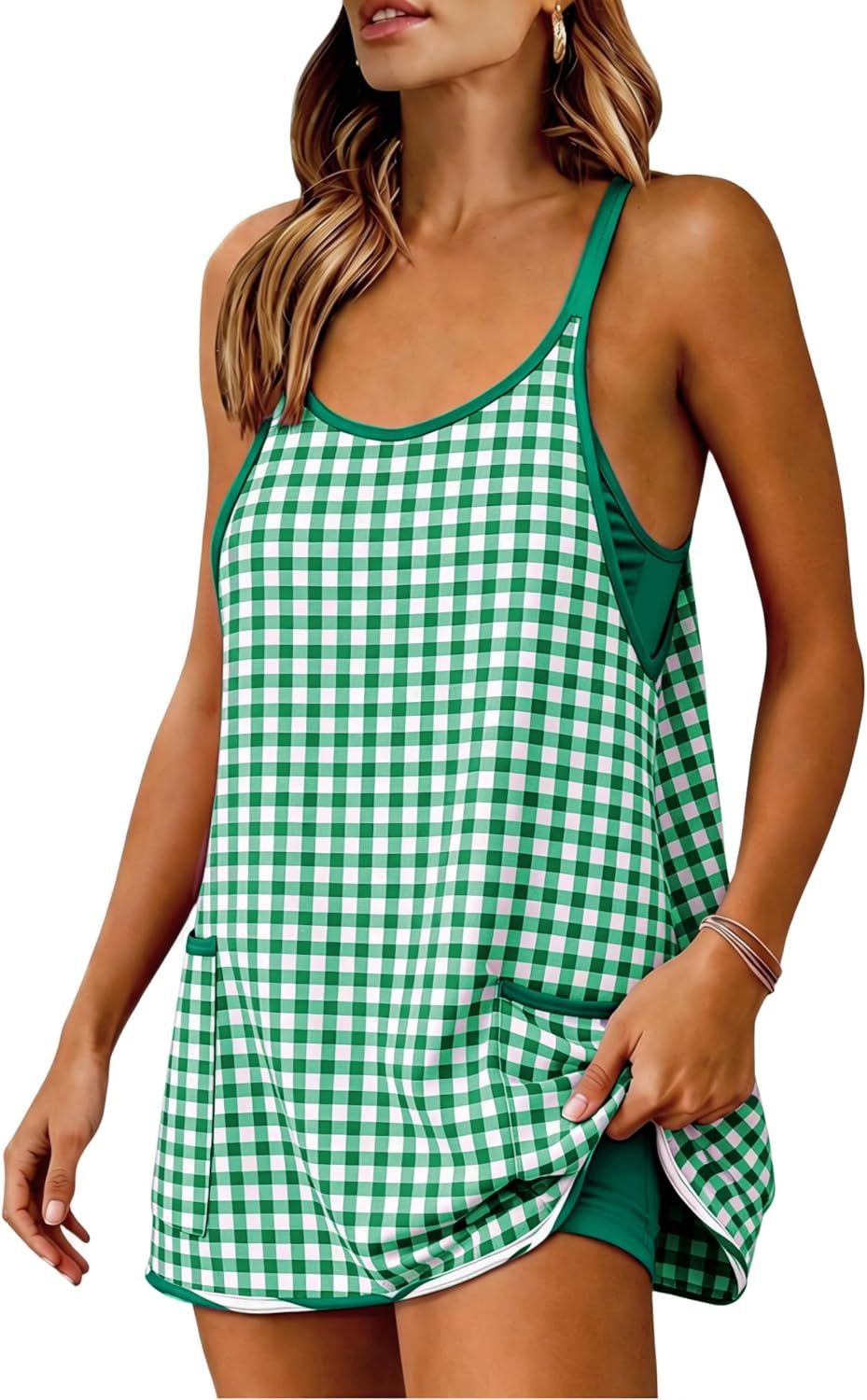 Yidarer Womens Gingham Athletic Mini Dress Built-in Shorts | Amazon (US)
