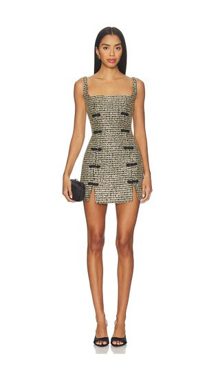 SAU LEE Aidan Tweed Dress in Metallic Gold. - size 2 | Revolve Clothing (Global)