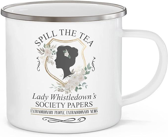 Bridgerton Camping Mug, Lady Whistledown Society Papers Spill The Tea, Great Gift For Bridgerton ... | Amazon (US)