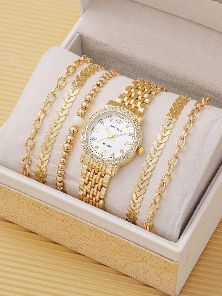 1pc Minimalist Quartz Watch & 5pcs Bracelet & 1pc Strap Link Removal Tool | SHEIN