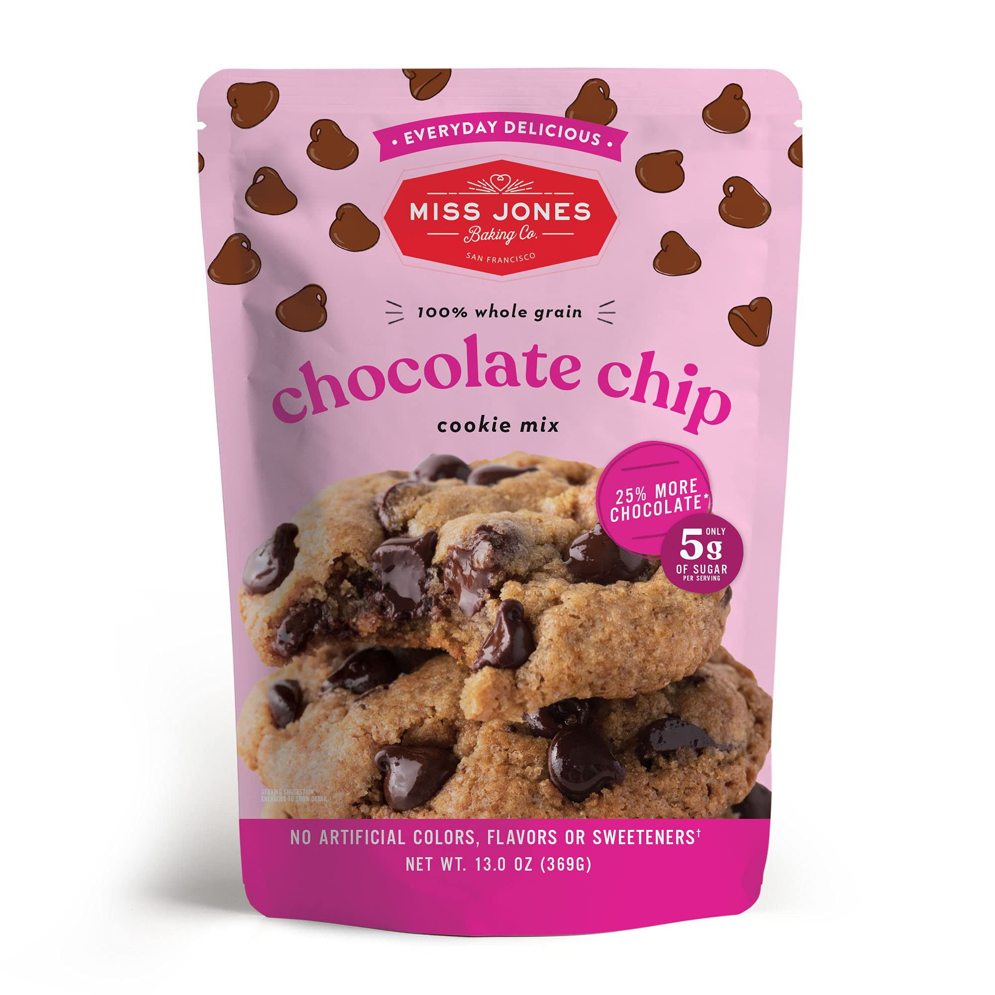 Miss Jones Baking Chocolate Chip Cookie Mix - Whole Grains, More Chocolate Chips, 50% Lower Sugar, N | Amazon (US)