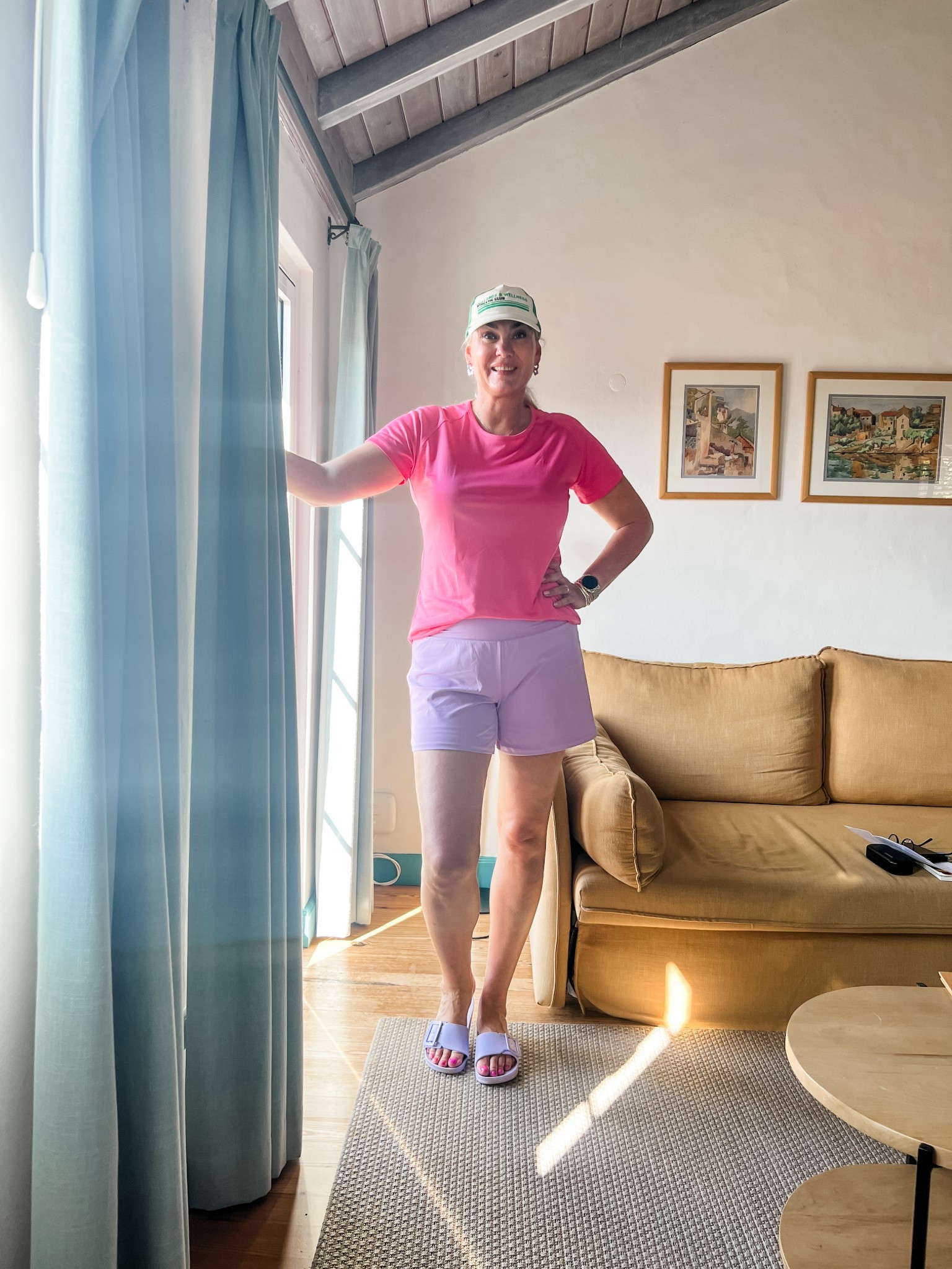 Ootd - Friday. Hiking gear on expat for my shoes. Cap is last year’s H&M, yoga shorts with inner shorts and phone pockets come in multiple lengths (this is 5”), pink sport jersey is from Endurance. 



#LTKtravel #LTKfitness #LTKeurope