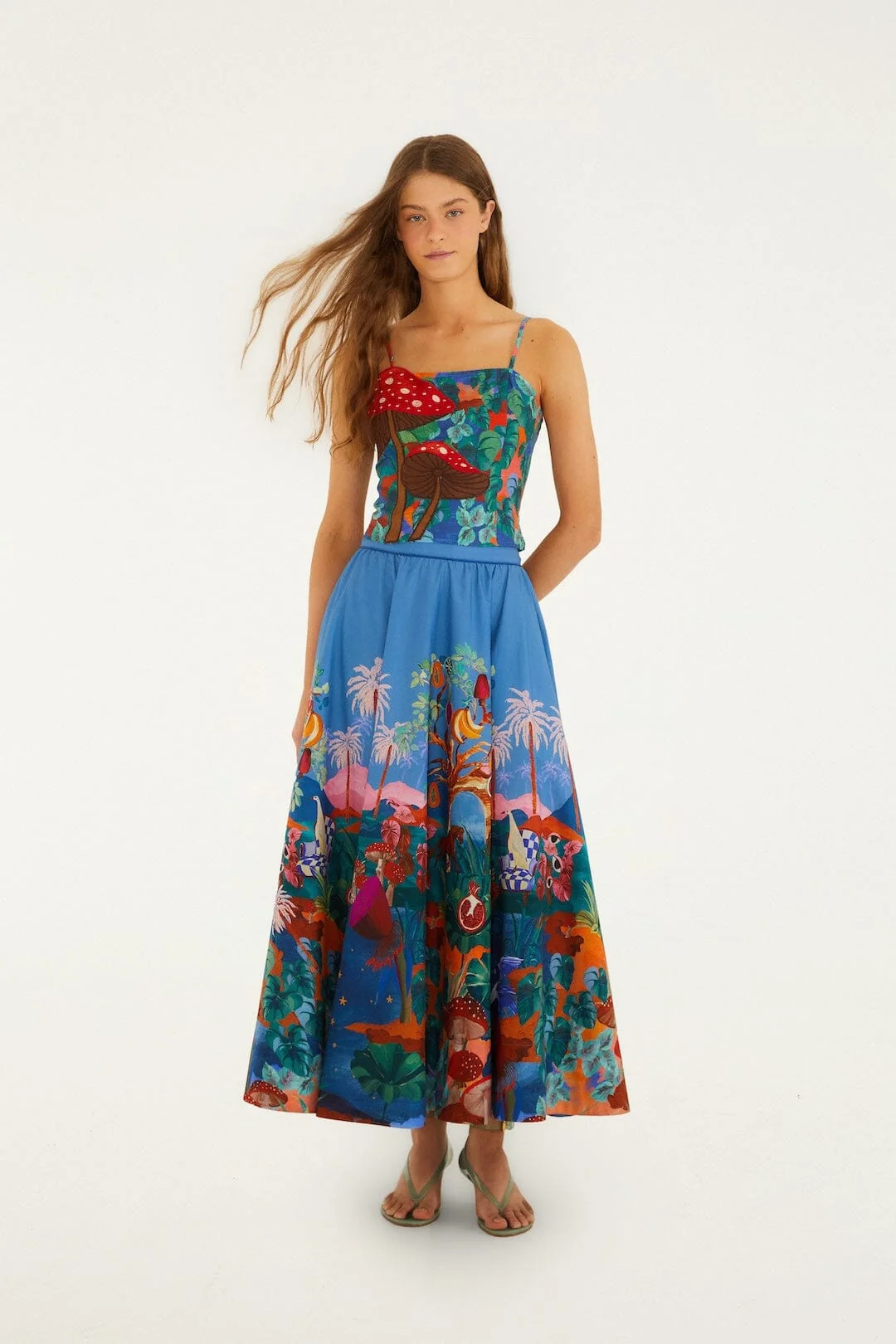 Multicolor Dream Landscape Organic Cotton Midi Skirt | FARM Rio | FarmRio (US)