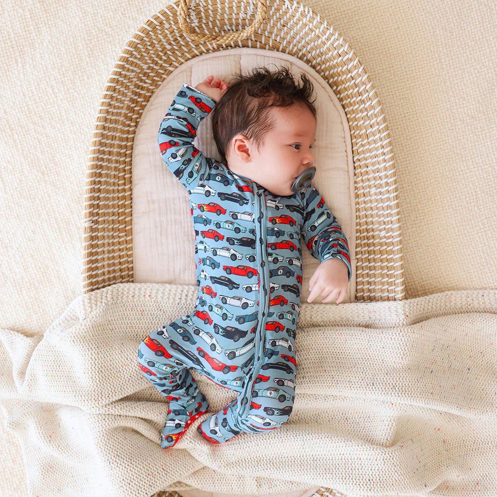 Footie Zippered One Piece | Miles | Racecar Baby Boy Sleeper | Posh Peanut