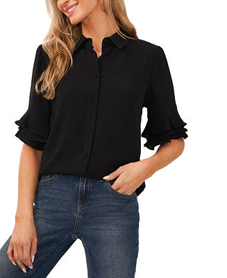 Women's Button-Front Ruffled 3/4-Sleeve  Blouse | Macy's