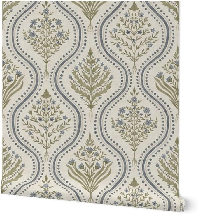 Spoonflower Peel & Stick Wallpaper 9ft x 2ft - Beige Botanical Floral Meadow Wildflowers Granny C... | Amazon (US)