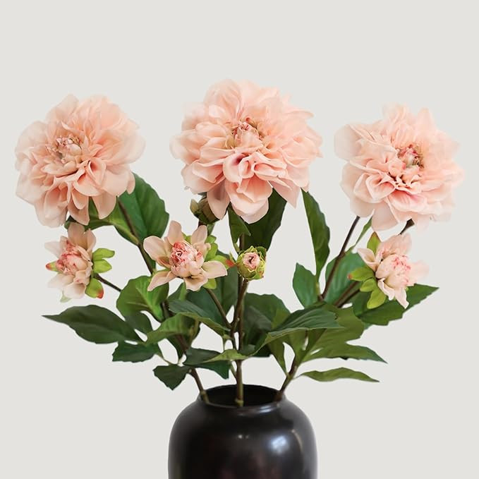 KBREE Dahlia Artificial Flowers, 3 Pcs Real Touch Blush Pink Flowers, 24.3” Long Stem Faux Dahl... | Amazon (US)