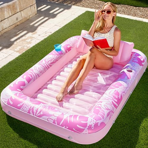 SLOOSH Inflatable Tanning Pool Lounger Float,70" x 46" Pool Floats Adult with Pillow,4 in 1 Suntan Tub Raft Floatie,Sunbathing Bed Lounge for Water Blow Up Kids Ball Pit Party Gifts,L-Blushing Pink | Amazon (US)
