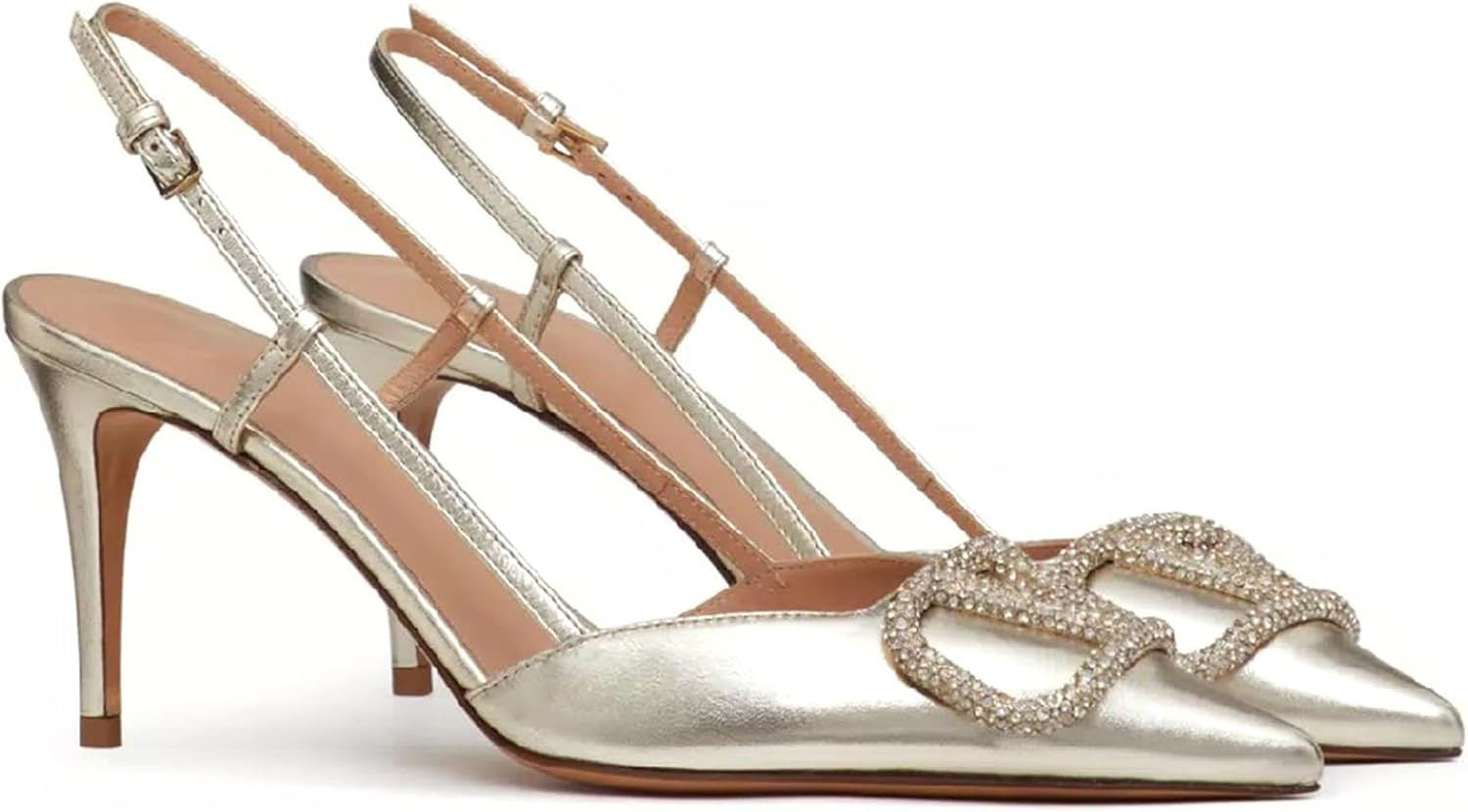 Women Heeled Slingback Sandals V Buckle Closed Pointed Toe Stiletto High Heels Slip-On Backless Evening Prom Party Dress Shoes | Amazon (US)