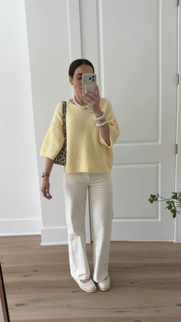 Butter yellow sweater with white jeans, Tory Burch cheetah shoulder bag, espadrilles, spring style, sunday brunch, anna monteiro, annabrstyle

#LTKOver40 #LTKootd