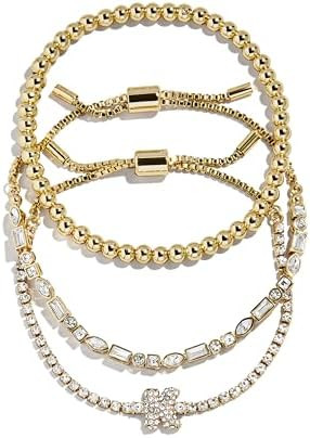 BaubleBar Three Bracelet Gift Set for Women, Gold-Plated Initial Beaded Bracelets, Fashion Jewelr... | Amazon (US)