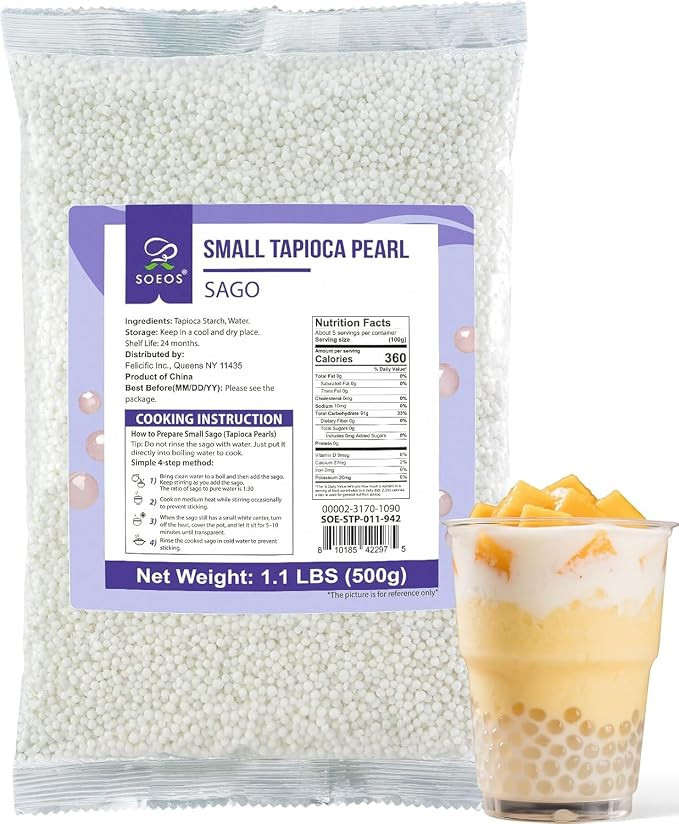 Soeos Sago Tapioca Pearls, 1.1 lbs (500g), Small Tapioca Pearls, Sago Ball | Amazon (US)