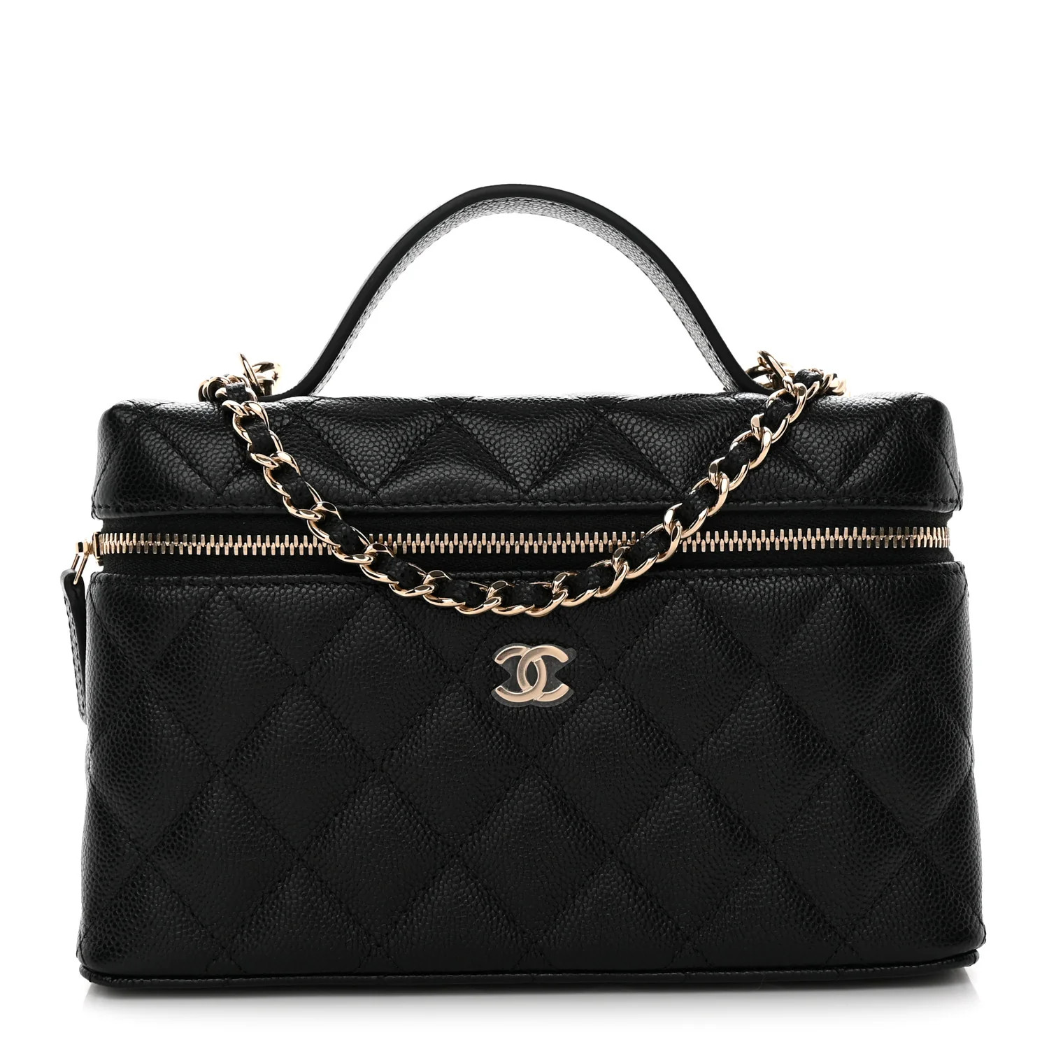 Chanel Caviar Quilted Top Handle Slim Vanity With Chain Black 1891326 | FASHIONPHILE (US)